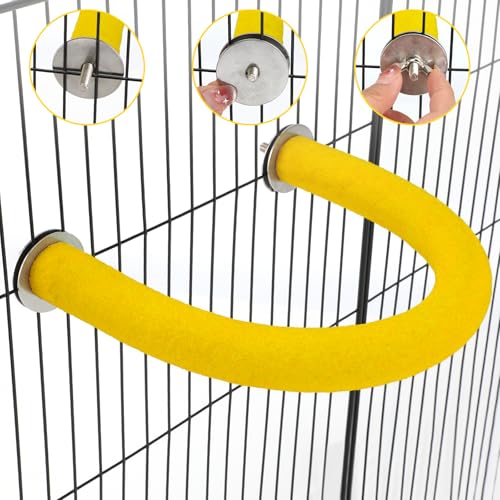 Image of Rypet U Shape Parrot Perch Stand Toy for Paw Grinding Clean Stick Exercise, Rough-Surfaced Quartz Bird Perch Standing Cage Accessories for for Small Parakeets Cockatiels Conures Macaws (Yellow L)