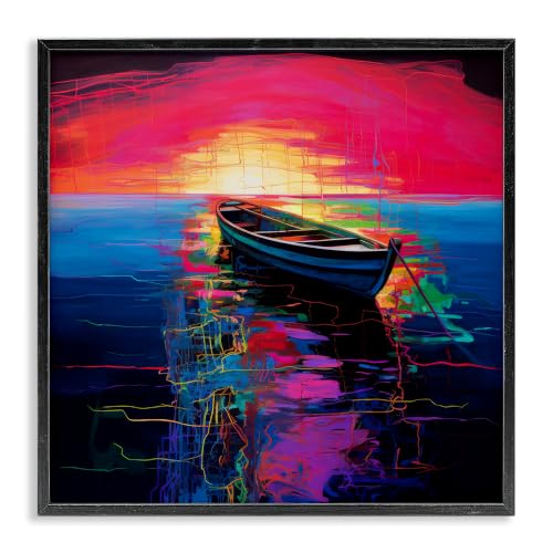 Bold Sunset Boat Abstract Landscape, 12 x 12 Inch Framed Giclée Print