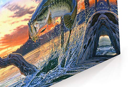 Prixas Print Large Mouth Bass Fish Canvas Wall Decor, Painting For Living Room Bedroom Gallery Wrapped, Blue 20X30 Inch #TOP1