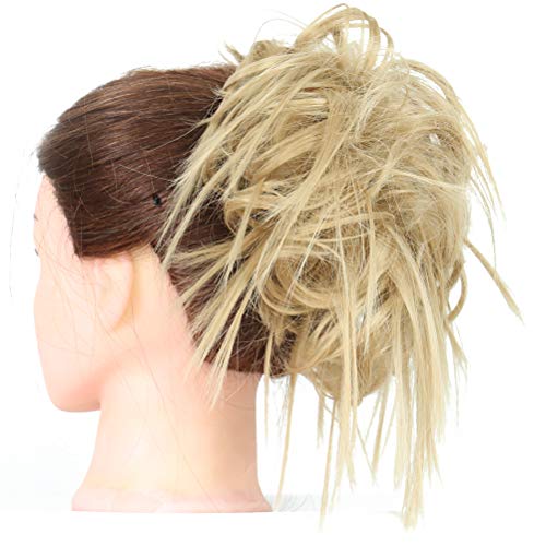 MSBELLE 1Pack Synthetic Fiber Curly Messy Hair Rings Scrunchies Hair Bun Updo Hair Pieces Hair Extensions Ponytail for Women and Girls Light Brown(24#)