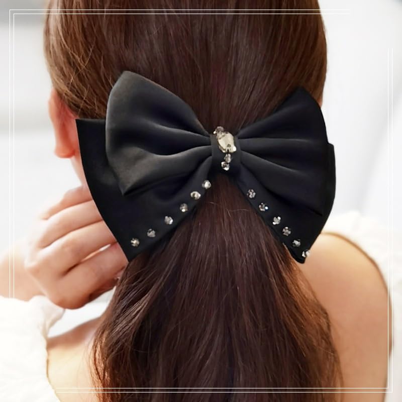 JFDBGU Accessorio for Capelli Fermaglio for Capelli con Fiocco in Cristallo, Clip Orizzontale Femminile, Fermaglio A Molla for di Cavallo