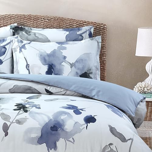 Majestic Giftware Madison Linen 8-Piece Full Size Duvet Bedding Set (BL105-F) | Summer Breeze - Ocean Blue 300 TC Cotton Sateen Durable & Washable | 2 Fitted Sheets, 2 Duvets, 4 Pillowcases