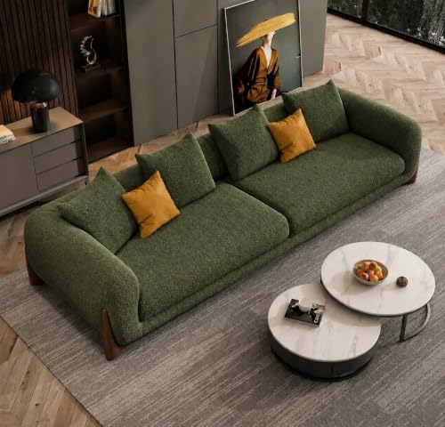 Image of Modern Sofa, Teddy Fabric, Chesterfield Style, Wooden Legs, for Living Room, Bedroom, Hallways (Dark Green - 3 Seater)
