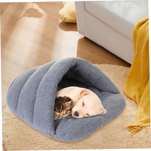 Hperu Hundebett mit Kapuze, Katze Schlafsack, Winterthermalsbett mit Kapuze, halb bedeckte Hundekatze Höhle, Welpenhöhlenbett, faltbares gemütliches Haustierbett Haus für Katze, Hund, m