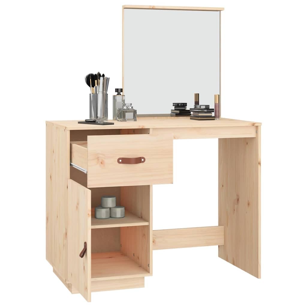 Toaletka 95 x 50 x 134 cm z litego drewna sosnowego z lustrem, miejscem do przechowywania, szufladą i półką, idealna do sypialni, garderoby, łazienki, studia lub salonu, wszechstronna