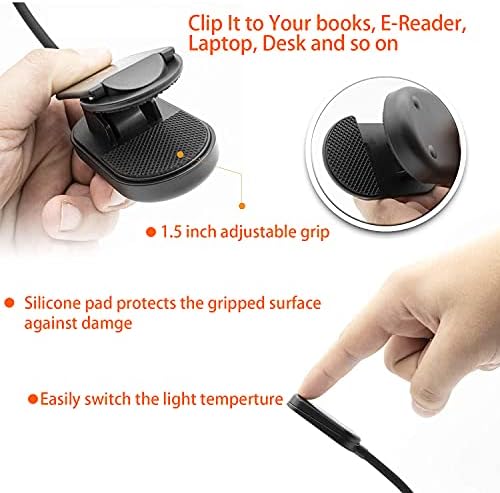 LED Book Light for Reading in Bed, 3 Colours - Amber(1600K)/White(6500K)/Natural, 8 LEDs, 30+ Hours Long Lasting, USB-C Charging Rechargeable Flex Clip-on Reading Light