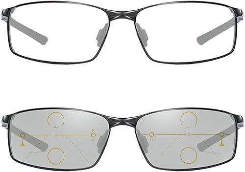 Miniatura 5 de Gafas de lectura fotocrómicas de transición multifocal progresiva para hombre con medio marco de metal cuadrado UV400