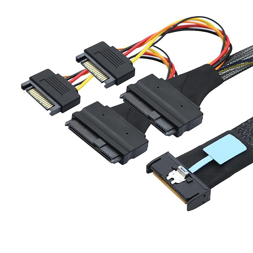 JMT Slimline SAS MCIO 8i 74P to 2*SFF 8639+15P Server Data Connection Cable High-Speed Support PCIe4.0 PCIe5.0 (80cm)