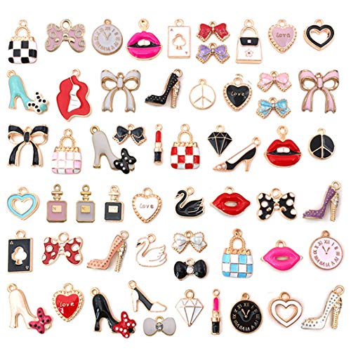 55pcs Gold Plated Enamel Charms Enamel Women Makeup Charms Lipstick Perfume Charm Pendants Bulk for Jewelry Making Necklace Bracelet Earring DIY Crafts