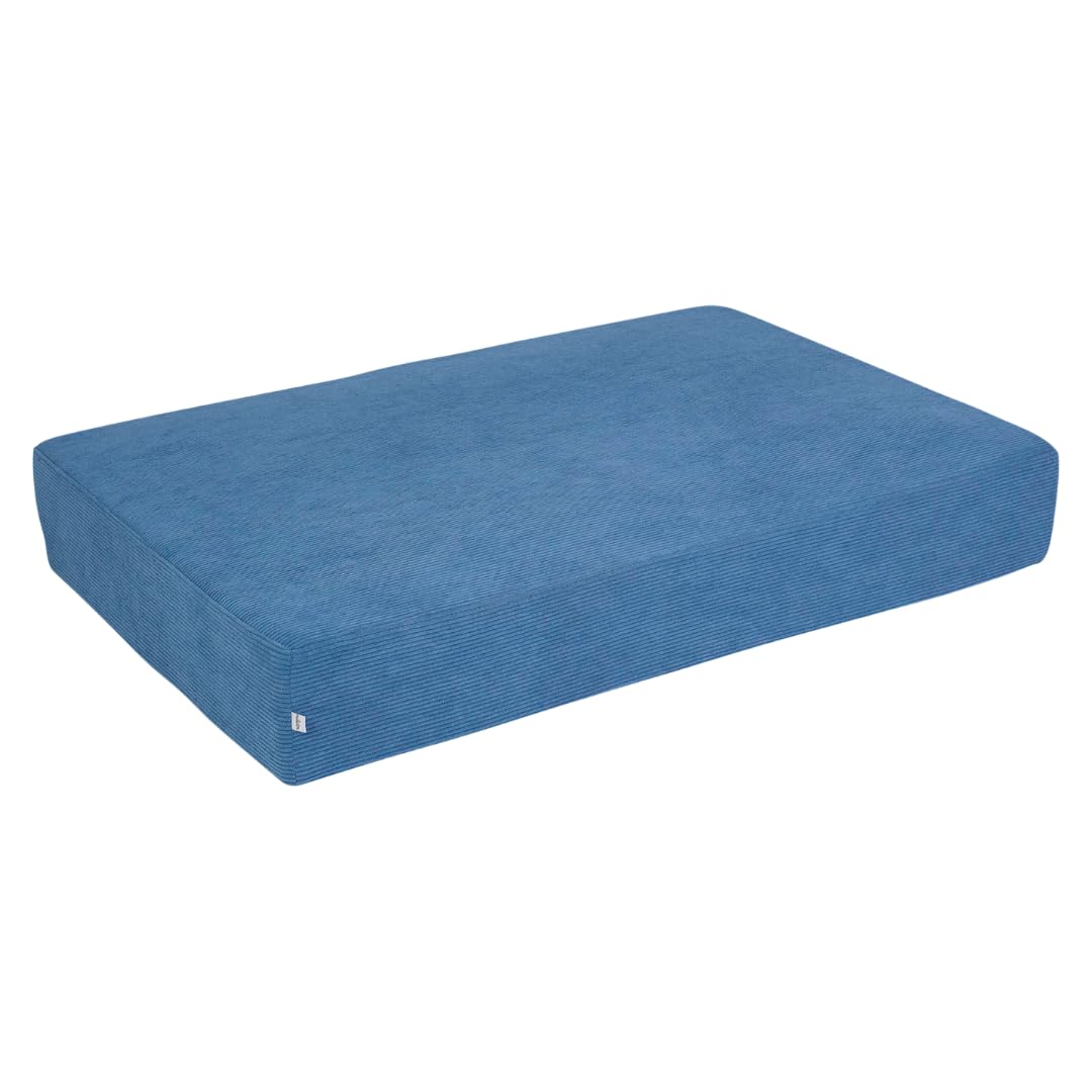 malwim Cord Hüpfmatratze für Kinder – 107x70x17cm | Indoor Sprungmatte – Made in Germany | Weich, Sicher & Langlebig | moderner Cordbezug Azurblau