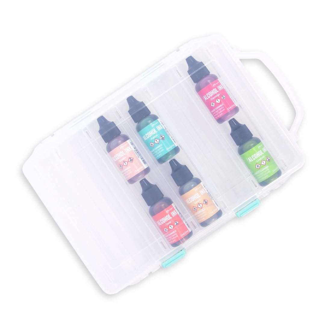 Craftelier - Portable Clear Case with Handle for Alcohol Inks 2 Trays with Capacity of 24 Paint Cans | Measures approximately 23.5 x 15.5 x 4.8 cm · (9.25 x 6.10 x 1.85 inches)