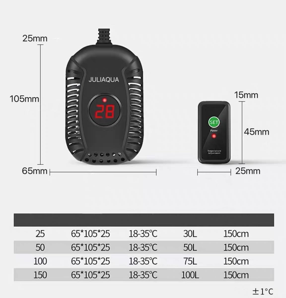 JULIAQUA Aquarium-Heizung mit Temperaturanzeige, verstellbare Aquarium-Heizung, Heizstab für Fische, Heizung für Schildkröten 25 W / 50 W / 100 W / 150 W (G-50 W) JULIAQUA Aquarium-Heizung mit Temperaturanzeige, verstellbare Aquarium-Heizung, Heizstab für Fische, Heizung für Schildkröten 25 W / 50 W / 100 W / 150 W (G-50 W)