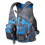 PELLOR Gilet da Pesca, Multi-Tasca Maglia Traspirante Giubbino da Pesca La Pesca di Caccia di Campeggio Esterna Fotografia (Taglia Regolabile) (Blu)