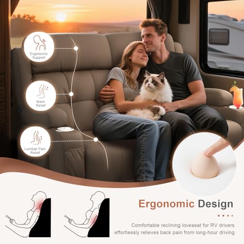 Image of Loveseat Recliner Sofa, Home Theater Seating with Massage, Reclining Loveseats with Console, Wall Hugger RV Couch Movie Theater Chairs, RV Furniture Sofas with USB, Cup Holders, Drawer for Gaming Room