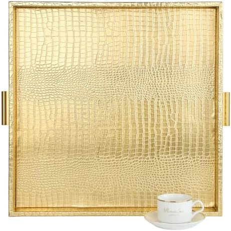 HofferRuffer Elegant Decorative Serving Tray, 20"x20" Square Faux...