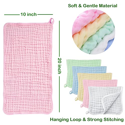 Muslin Baby Burp Cloths, 100% Muslin Cotton Burp Napkins for Newborn Girls and Boys, Absorbent Soft Muslin Baby Burping Rags 10' by 20', 6 Layers Infant Feeding Wipes (Multicolored, Pack of 5).4