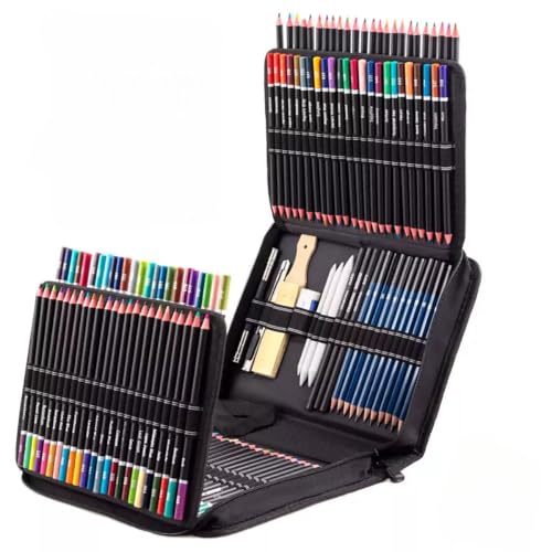 Conjunto de Lápis de Cor 145 Peças com Estojo – Kit Completo de Lápis Coloridos Suaves e Não Tóxicos para Desenho, Escola, Pintura e Artistas