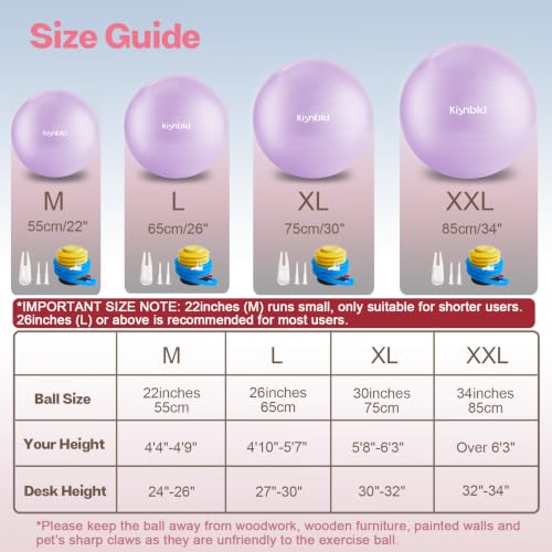 Image of kisnbld Exercise Ball, Extra Thick Yoga Ball for Workout Pregnancy Stability, 4 Sizes Anti-Burst Balance Ball with Foot Pump - Heavy Duty Fitness Ball Chair for Office, Home & Gym