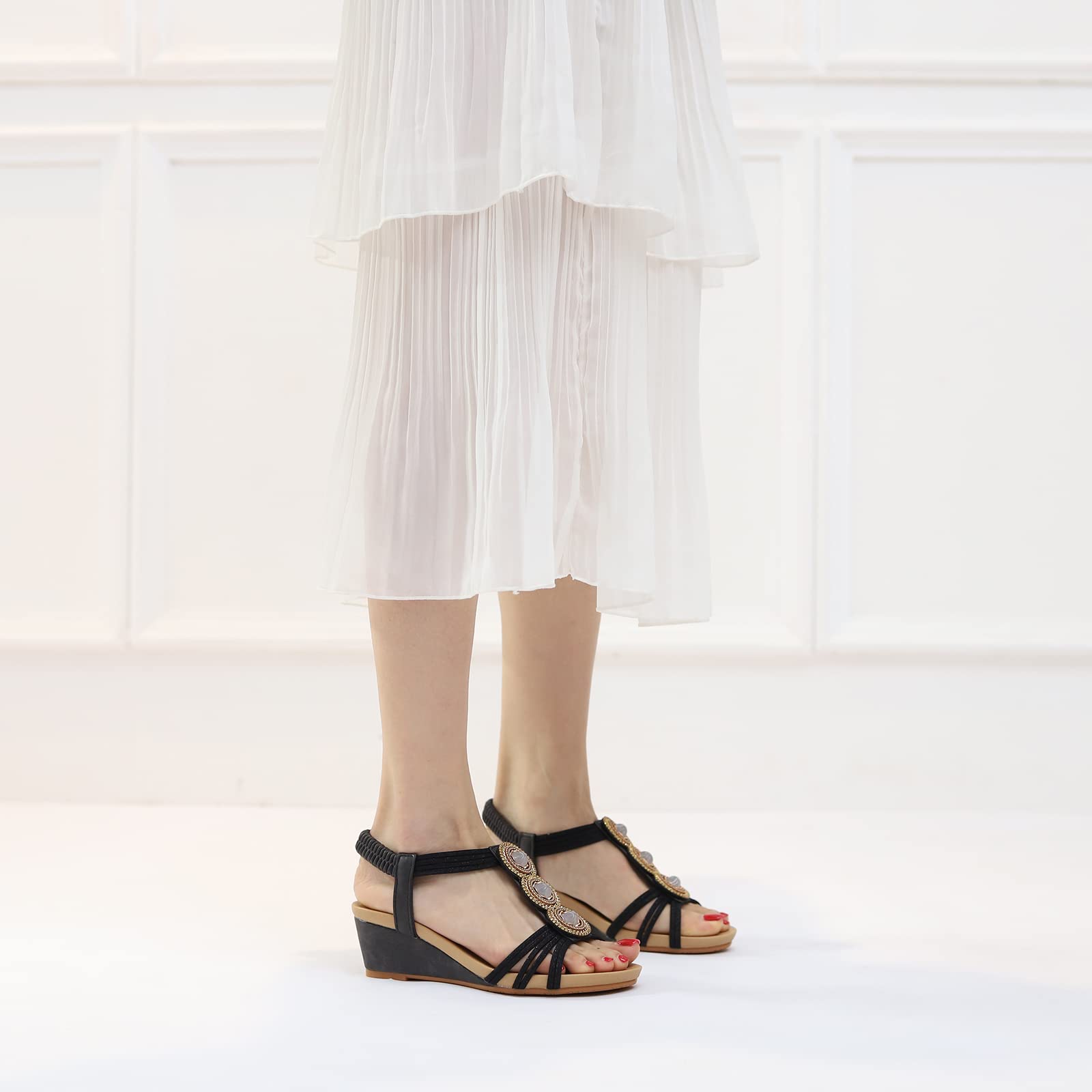 Sandali Donna con Tacco a Zeppa Casual Scarpe con Plateau e Punta Aperta Scarpe da Signora Stile Romano Estate 868