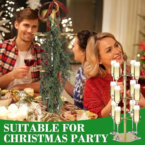Funnymoom Christmas Cocktail Tree Stand with 3 Green Rattan and Bow, 3 Tier 12 Holders Gold Tree Tower Stand for Drink for Champagne Martini Cup for Xmas Wedding Bridal Showers Party by Funnymoom - Image 7