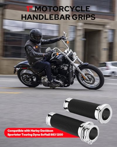 Image of Benlari 1inch Handlebar Grips, Cable Throttle Hand Grips, Non-Slip Rubber Motorcycle Handgrips Fit for Harley Davidson Touring Dyna Softail Sportster 883 1200