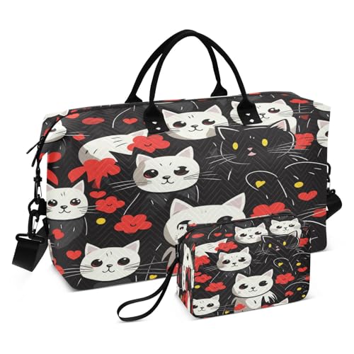 Cute White Cats Sports Swim Gym Bag Weekender Duffel Travel Bags Handbag with Makeup Storage Bag for Girls Men