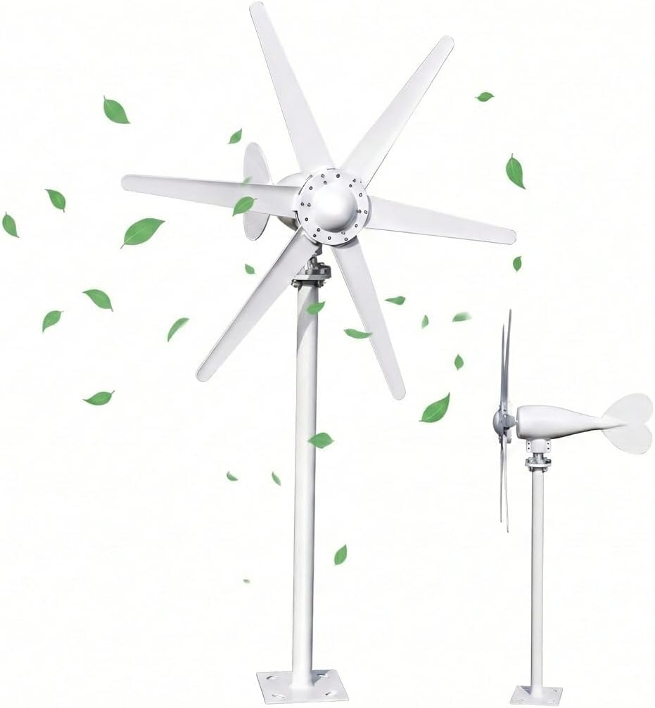 Awjaisca 800W Wind Turbine Generator with 6-Blade Fan & 12V/24V, Electromagnetic Wind Turbine Generator with High Efficiency & Low Noise White