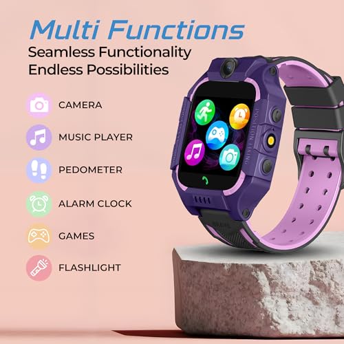 Image of GameSir Kids Smartwatch for Boys & Girls, Men & Women, Sim Card Support, Location Tracker /GPS System, Music Player, Camera, Video,Notification, Alarm, Waterproof, Calling Smart Watch (Purple)