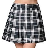 MBJ WB2344 Women Girls Plaid High Waist Japan School Uniform Pleated Skater Tennis Skirt with Short XXL Black_Plaid