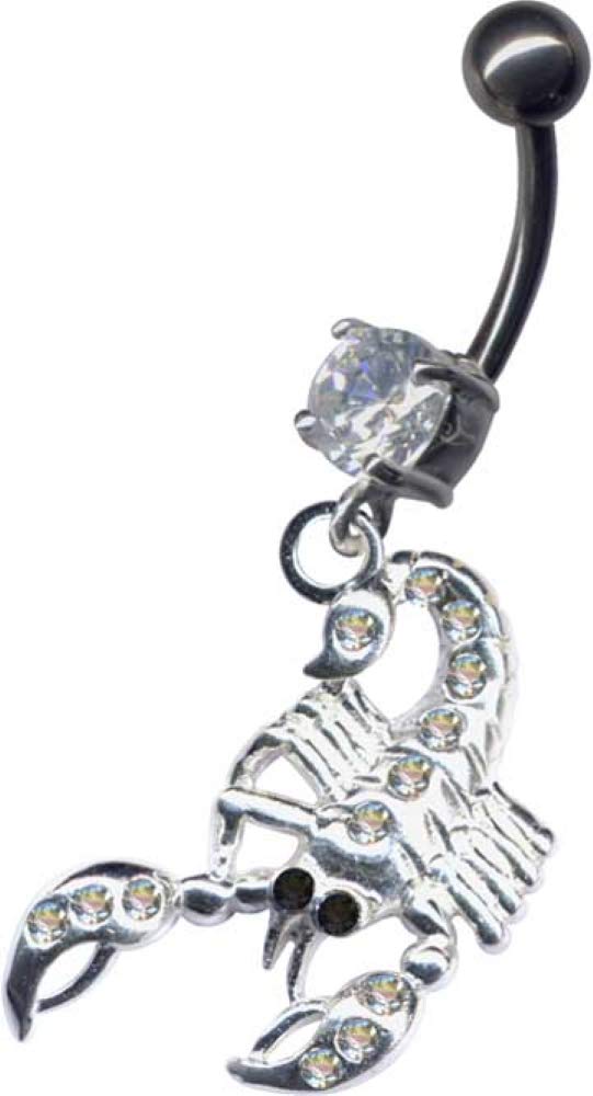 Generisch Piercing para el ombligo de plata de ley 925, circonitas, diseño de escorpión, color blanco, titanio G23, 1,6 mm