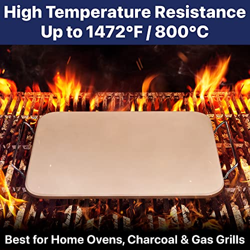 Pizza Stone For Oven And Grill 15X12 Inch Square - Rectangular Cordierite Baking Stone Set With Stainless Steel Rack And Plastic Scraper - Durable And High-Quality Stone For Grilling #TOP2