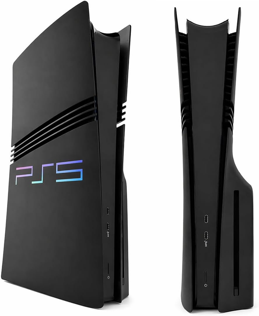 Faceplate for PS5 Side Shell Plates PlayStation 5 Disc Edition Console Replacement Accessory Case Cover Black Plate Anti-Scratch Dust Cover Skin Protector (Retro Pro Digital Edition)
