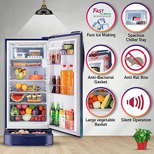 Image of LG 204 L 4 Star Direct-Cool Inverter Single Door Refrigerator Appliance (??GL-D211CBCY, Blue Charm, Base Stand with Drawer & Smart Connect, 2022 Model)