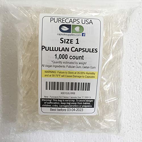 PurecapsUSA - 1,000 Size 1 Fillable Clear Empty Vegetarian Pullulan Capsules