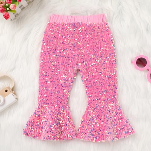 Toddler Baby Girls Fall Winter Xmas Pants Velvet Sparkly Sequins Bell Bottom Flare Pants3