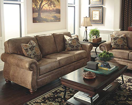 Signature-Design-by-Ashley-Larkinhurst-Faux-Leather-Queen-Sofa-Sleeper-with-Nailhead-Trim-and-2-Accent-Pillows-Brown Signature Design by Ashley Larkinhurst Faux Leather Queen Sofa Sleeper with Nailhead Trim and 2 Accent Pillows Brown