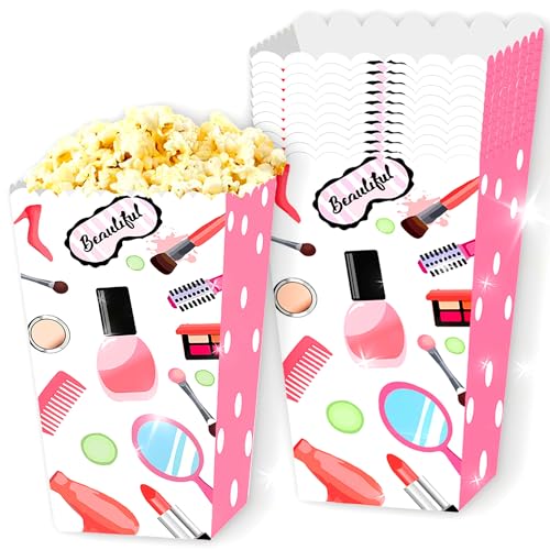 LaVenty Girls Makeup Party Favor Popcorn Pajama Spa Party Decoration Boxes Slumber Sleepover Party Favor Bags Boxes