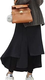 [1/2style] レギンスドッキング変形 ロング スカート 裏起毛 なし あり レイヤード 切替 ウエスト ゴム レディース