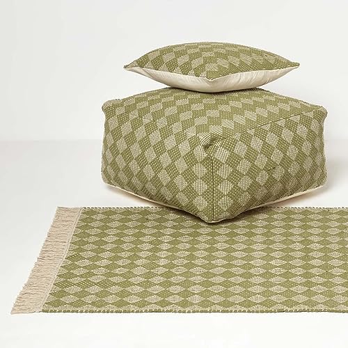 Pouf carré vert en coton pour coin lecture de salon - 7