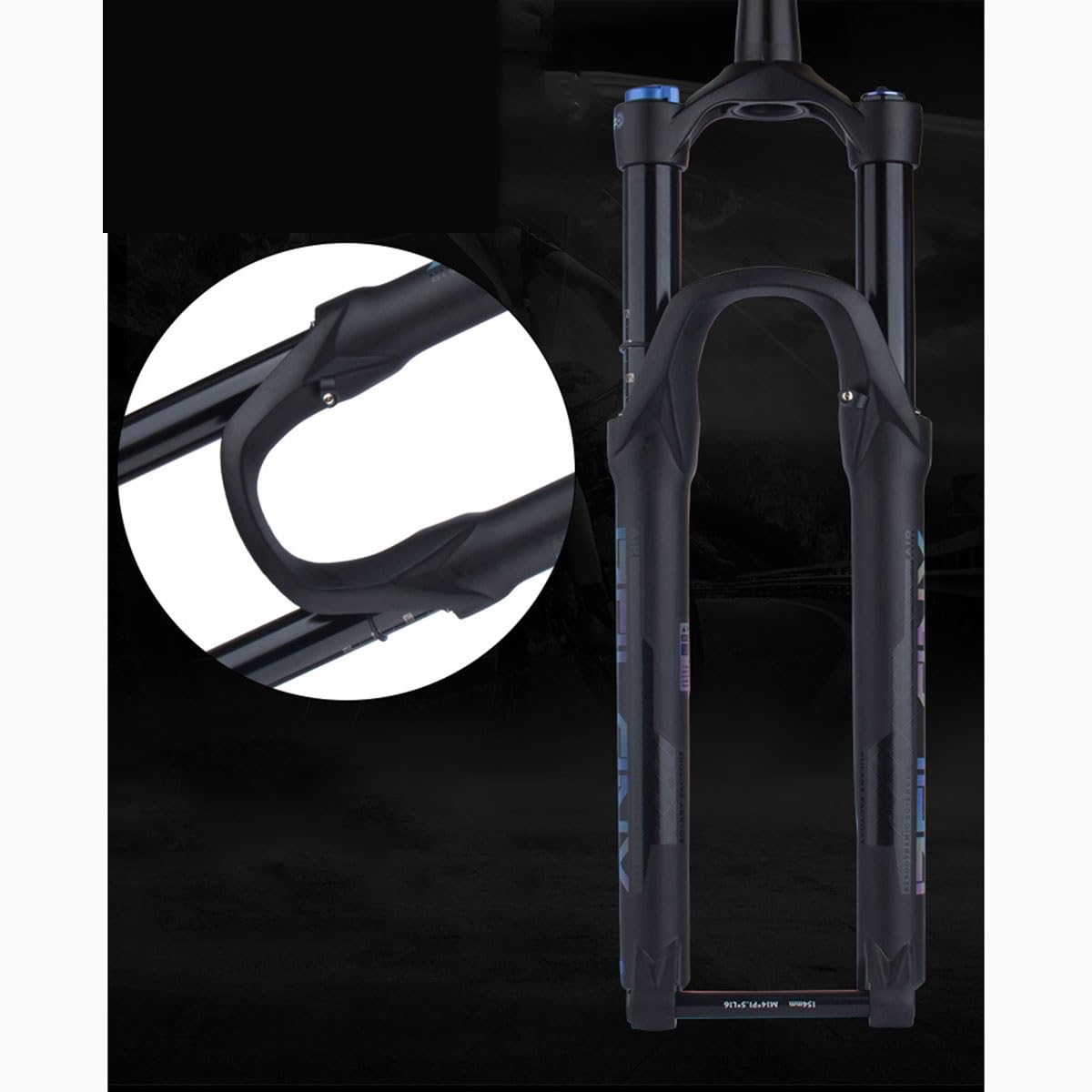 Fourche Avant de vélo de Montagne à Suspension pneumatique 26/27,5/29 Pouces, réglage du Rebond, axe traversant Conique 1-1/2", débattement de 15 mm, Frein à Disque 120 mm (Couleur