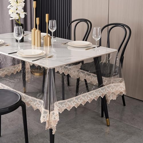 LIBERECOO Clear Plastic Table Cover Protector, Rectangle Waterproof Oilproof Vinyl Tablecloth, 60 x 108 Inch Heavy Duty Wipeable Reusable Transparent Table Cloth for Dining & Party by LIBERECOO - Image 5