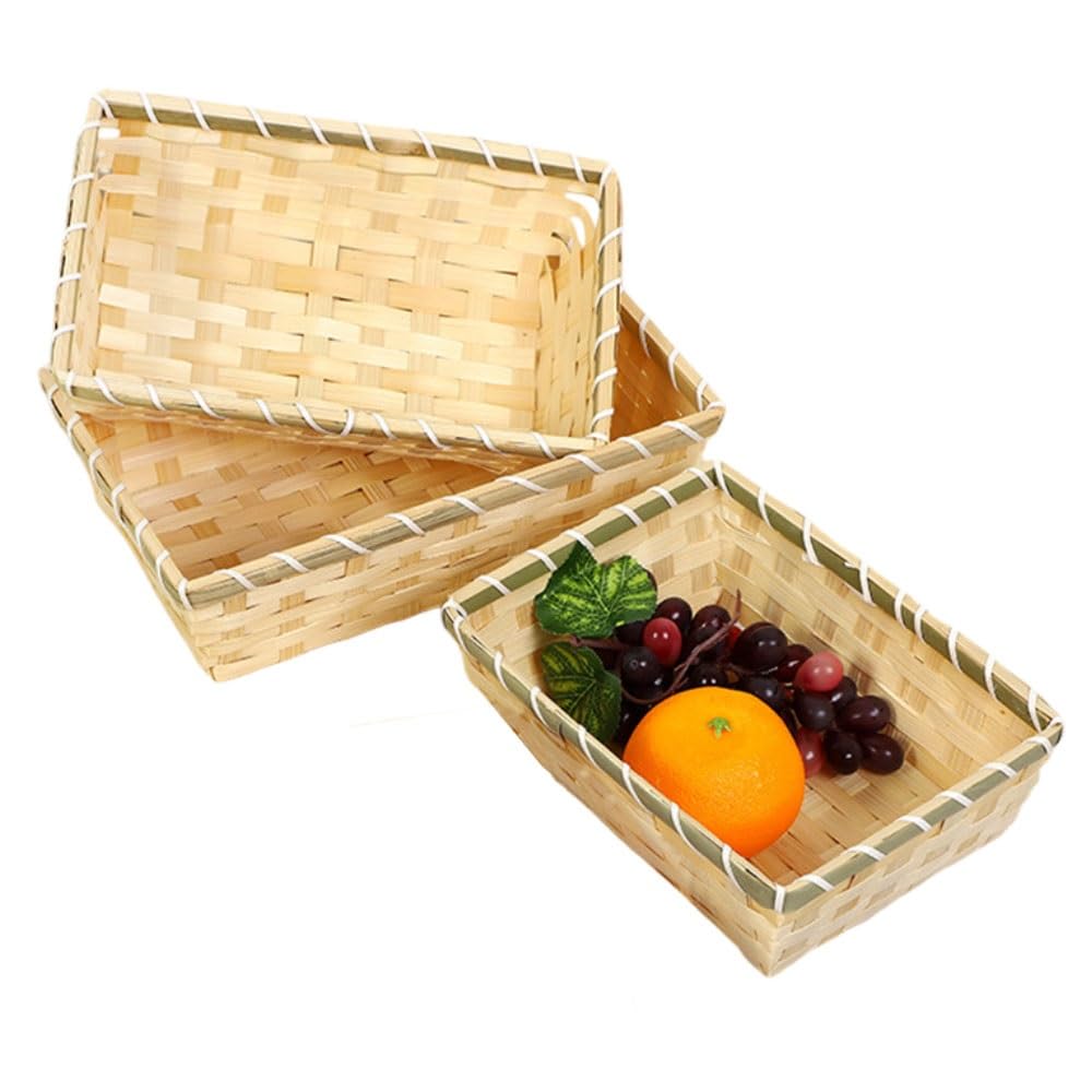 Naturalne bambusowe kosze do przechowywania, zestaw 2 szt., duże i średnie, uniwersalne kosze wiklinowe do kuchni, restauracji, na biurko, do przechowywania owoców i warzyw, kosze upominkowe