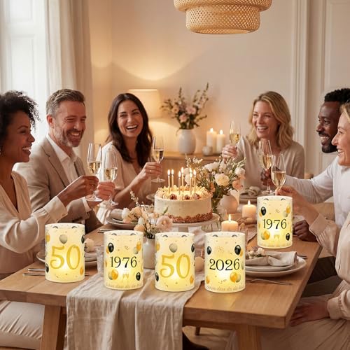 Anruzon 18Pcs Windlichter Tischdeko 50. Geburtstag - Deko 50. Geburtstag Männer und Frauen - Schwarz Gold Happy Birthday Tischdeko für Teelichter oder Kerzen