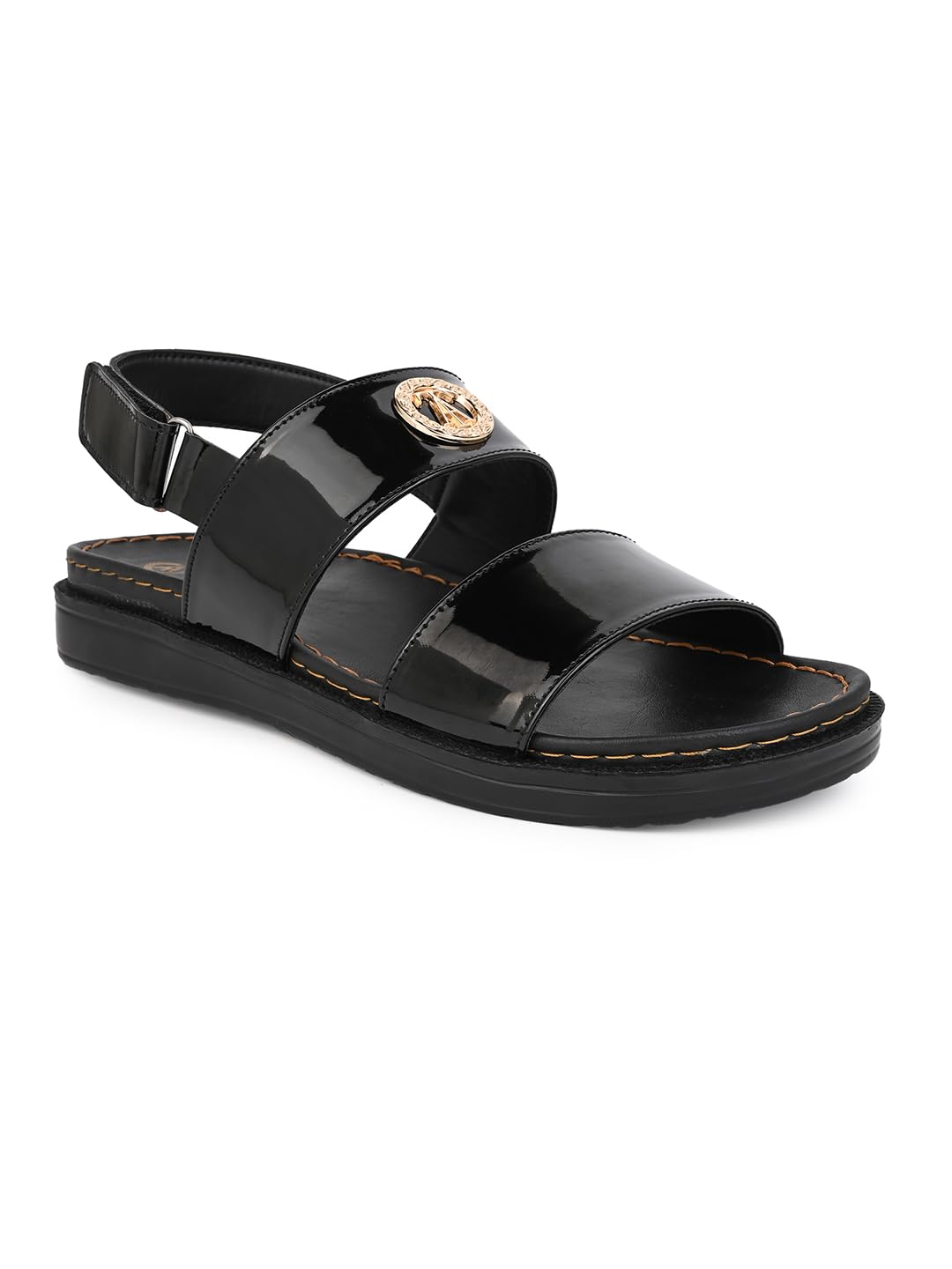 Men's Black Glossy Patent Leather Sandals with Adjustable Slingback-image-4