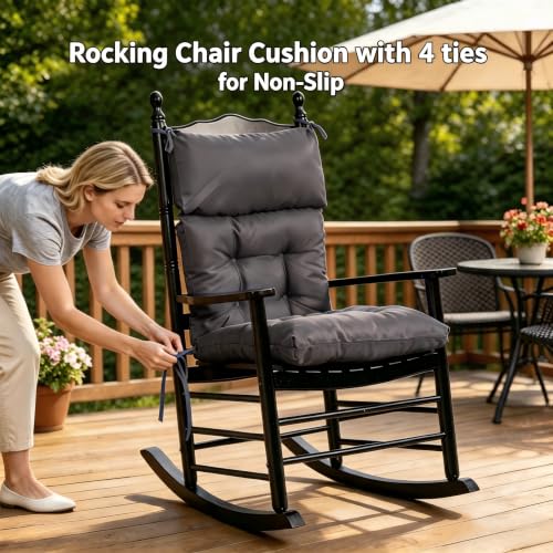 Image of QILLOWAY Outdoor Rocking Chair Cushions Set of 4, 100% Polyester Waterproof Patio Rocking Chair Cushion, High Back Weatherproof Chair Pad for Adirondack & Outdoor Furniture, Dark Grey