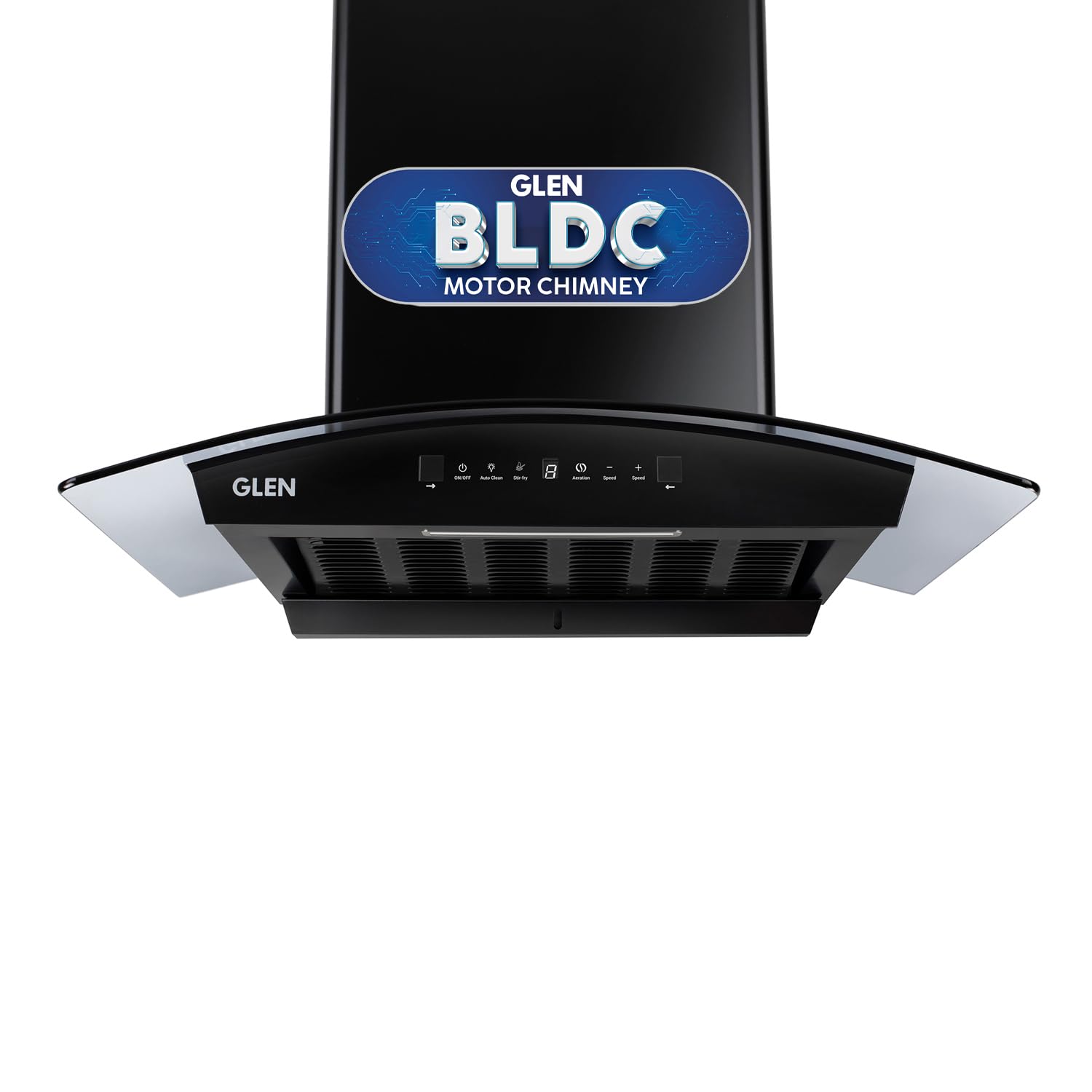Glen 60 cm 1500 m³/hr BLDC Filterless Thermal Autoclean Kitchen Chimney, Curved Glass |(Hood RICA 60, Heat Sensor| Aeration technology|Touch & Gesture Control,Black)