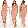 ECOWISH-Womens-Dresses-Sexy-Ruffle-One-Shoulder-Sleeveless-Split-Bodycon-Midi-Party-Dress ECOWISH Women's Dresses Sexy Ruffle One Shoulder Sleeveless Split Bodycon Midi Party Dress Pink Small