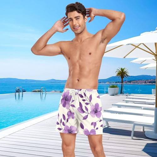xigua Watercolor Flowers Mens Swim Trunks with Liner, 5 inch Quick Dry Mens Boardshorts for Beach4