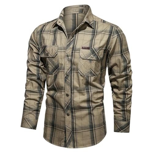 Chemise de travail homme manches longues coton à carreaux col montant