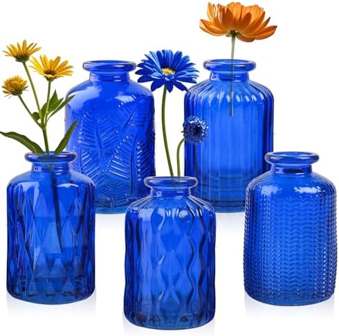 ELEGANTTIME Cobalt Blue Glass Bud Vase Small Flower Vase Mini Bot...
